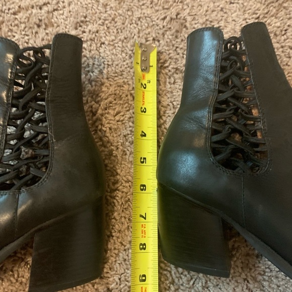 Jeffrey Campbell Diablo Bootie Criss Cross Black Side Laced Boots Leather Black - Picture 15 of 16